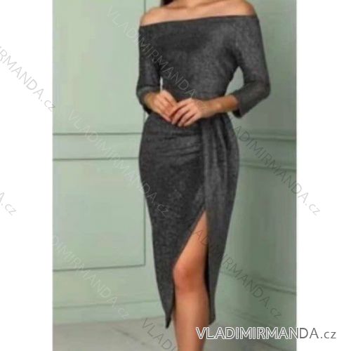 Šaty elegantní carmen dlouhý rukáv dámské (S/M ONE SIZE) ITALSKÁ MÓDA IMWY21896