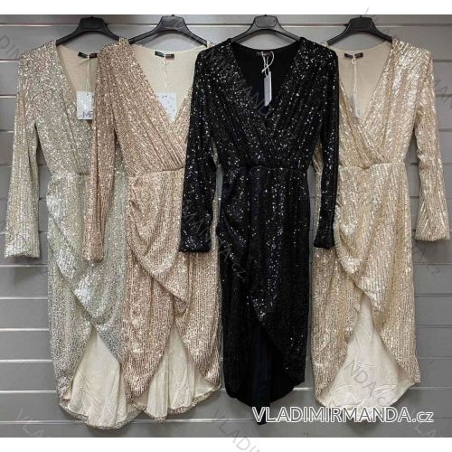 Šaty elegantní společenské třpytivé dlouhý rukáv dámské (S/M ONE SIZE) ITALSKÁ MÓDA IMWG218267
