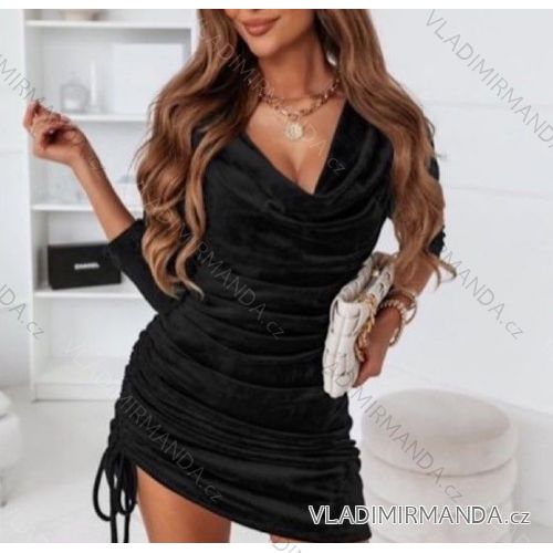 Šaty sametové dlouhý rukáv dámské (S/M ONE SIZE) ITALSKÁ MÓDA IMWY218382