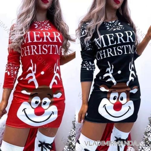 Šaty sametové dlouhý rukáv dámské vánoční (S/M ONE SIZE) ITALSKá MODA IMD212097