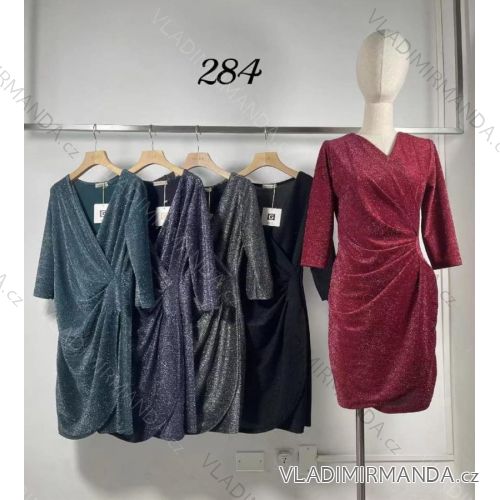 Šaty elegantní společenské třpytivé dlouhý rukáv dámské (S/M ONE SIZE) ITALSKÁ MÓDA IMM21284A