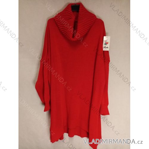 Svetr/Šaty dlouhý pletený s rolákem dlouhý rukáv dámský nadrozměr (4XL/5XL ONE SIZE) ITALSKÁ MÓDA IM4212781