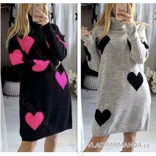 Šaty pletené s rolákem dlouhý rukáv dámské (S/M ONE SIZE) ITALSKÁ MÓDA IMWB218448