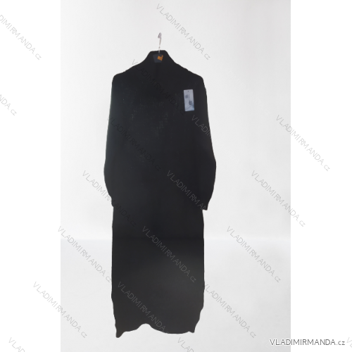 Šaty pletené dlouhý rukáv dámský nadrozměr (L/XL ONE SIZE) ITALSKÁ MÓDA IM821033 Černá L/XL