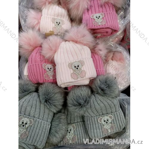 Souprava zimní čepice a nákrčník dětská dívčí (4-9 LET) POLSKÁ VÝROBA PV32191