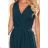 362-2 JUSTINE Long dress with a neckline and a tie - green