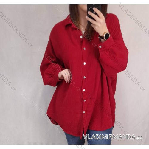 Košile tunika dlouhý rukáv dámská nadrozměrné (uni 2XL/3XL) ITALSKÁ MÓDA IM821LUCA/DR XXL/XXXL one size červená
