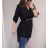 Sommer langärmliges geblümtes Kleid (uni s / m) ITALIAN FASHION IMM200166 schwarz L/XL one size