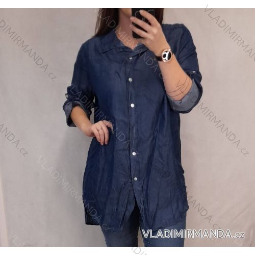 Košeľa riflová dlhý rukáv dámska nadrozmer (2XL/3XL ONE SIZE) TALIANSKA MÓDA IM822004