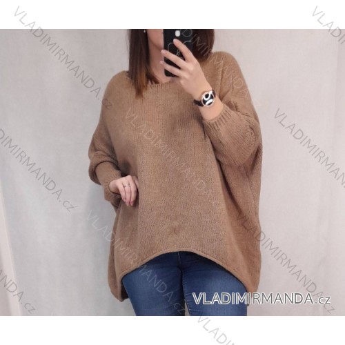 Šaty pletené 3/4 rukáv s kapsami dámský nadrozměr (5XL/6XL ONE SIZE) ITALSKÁ MÓDA IM821032 hnědá 5XL/6XL