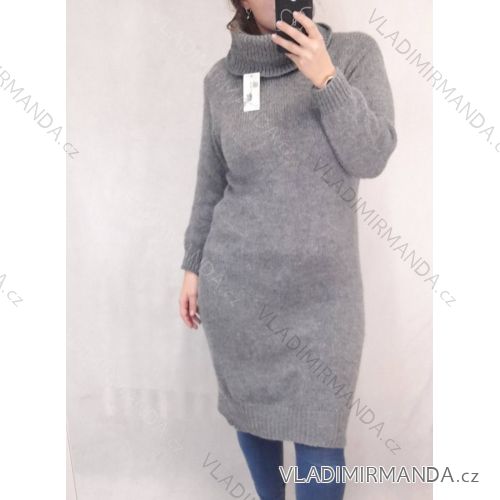 Šaty pletené dlouhý rukáv dámský nadrozměr (L/XL ONE SIZE) ITALSKÁ MÓDA IM821033