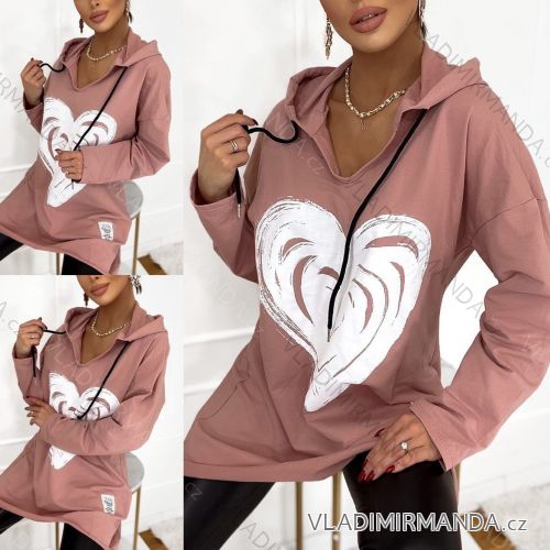 Šaty mikinové/mikina prodloužená s kapucí dlouhý rukáv dámské (S/M ONE SIZE) ITALSKÁ MÓDA IMWK22002