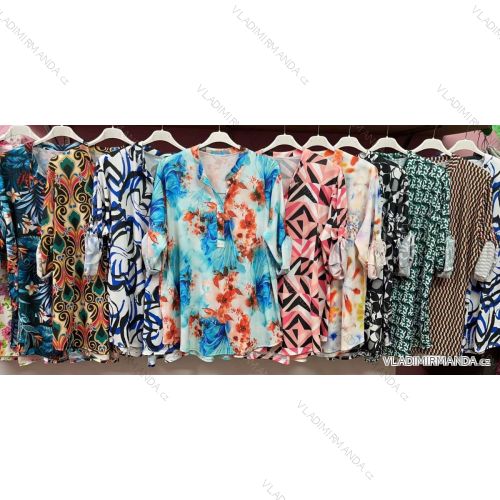 Tunika košilová krátký rukáv dámská nadrozměrná (3XL/4XL ONE SIZE) ITALSKÁ MÓDA IMWQ22011