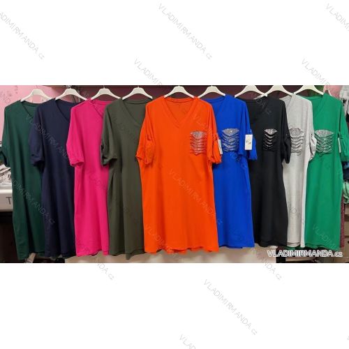 Šaty krátký rukáv dámská nadrozměrná (3XL/4XL ONE SIZE) ITALSKÁ MÓDA IMWQ22017