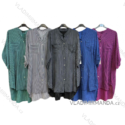 Šaty košilové 3/4 dlouhý rukáv dámské (3XL/4XL ONE SIZE) ITALSKÁ MÓDA IM422320