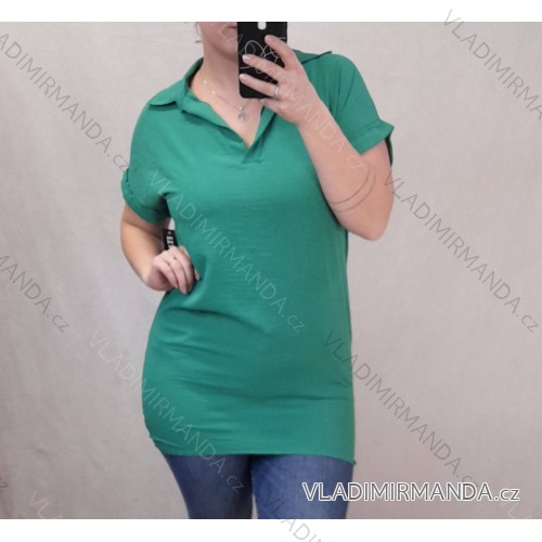 Tunika košeľová krátky rukáv dámska nadrozmer (XL/2XL ONE SIZE) TALIANSKA MÓDA IMJ22006/DR XL/2XL zelená