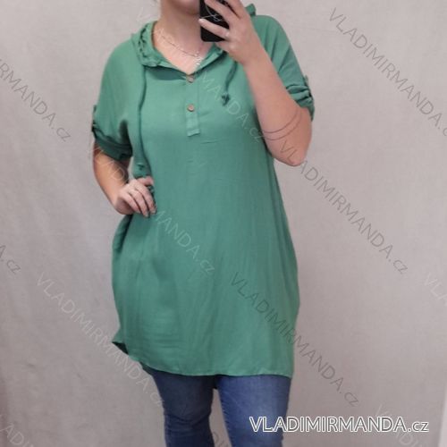 Šaty košilové s kapucí krátký rukáv dámské (XL/2XL ONE SIZE) ITALSKÁ MÓDA IMJ22002