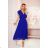 367-2 YANA Midi dress with pleated frills and a neckline - royal blue
