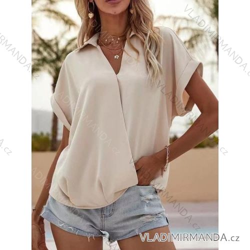 Halenka/tunika košilová elegantní saténová krátký rukáv dámská (S/M ONE SIZE) ITALSKÁ MÓDA IMM2225197