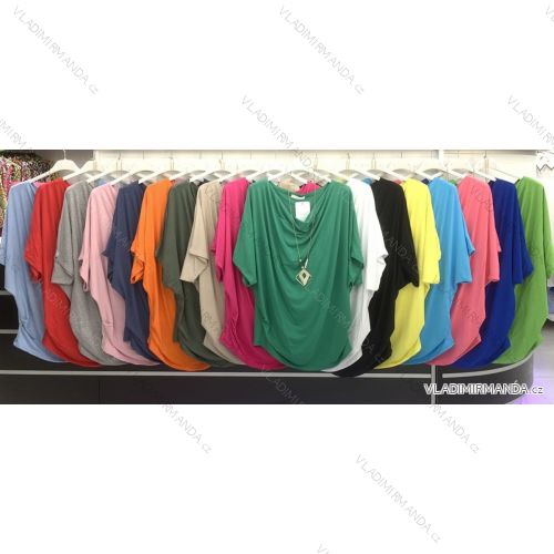 Tunika s přívěškem úpletová tenká krátký rukáv dámská nadrozměr (L/XL/2XL ONE SIZE) ITALSKÁ MÓDA IMWD221552