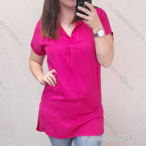 Tunika košilová krátký rukáv dámská nadrozměr (L/XL/2XL ONE SIZE) ITALSKÁ MÓDA IM722143