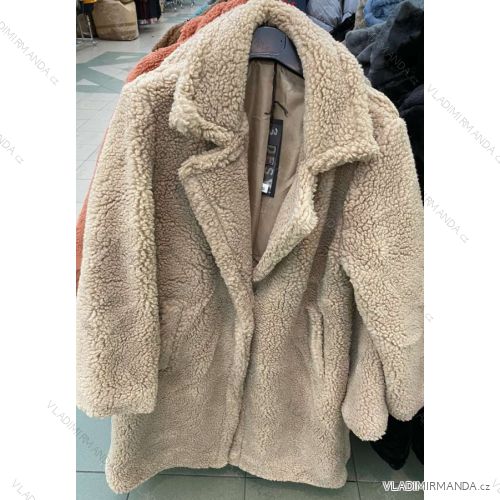 Kabát kožíšek teddy dlouhý rukáv dámský (S/M ONE SIZE) ITALSKÁ MÓDA IMWD21130/D