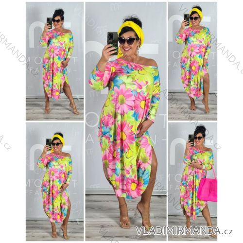 Šaty dlouhý rukáv dámské nadrozměr (XL/2XL/3XL ONE SIZE) POLSKÁ MÓDA PMLT22003