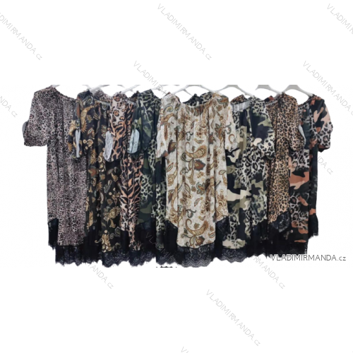 Šaty krátký rukáv dámské nadrozměr (3XL/4XL ONE SIZE) ITALSKÁ MÓDA IMWQ22037