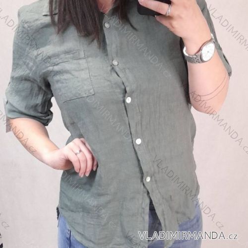 Košile lněná dlouhý rukáv dámská nadrozměr (M/L ONE SIZE) ITALSKá MóDA IM722037