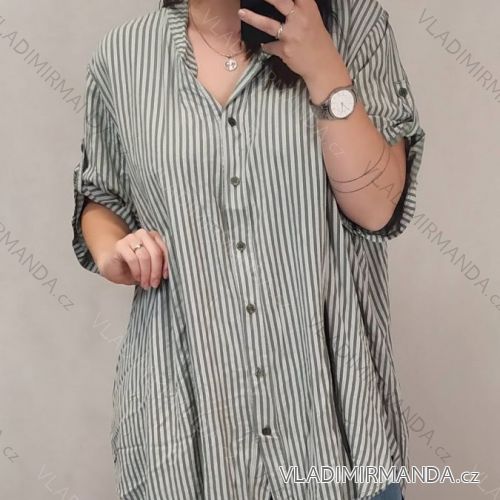 Košile oversize s páskem krátký rukáv dámské nadrozměr (4XL/5XL ONE SIZE) ITALSKÁ MÓDA IM422STRIPE
