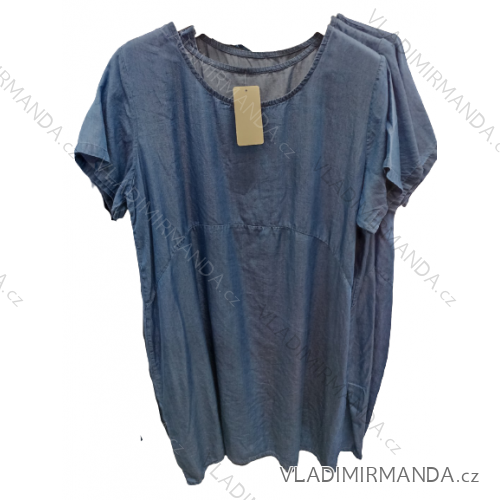 Šaty riflové letné krátky rukáv dámske nadrozmer (XL/2XL ONE SIZE) TALIANSKA MÓDA IM722002 tmavo modrá XL-2XL