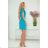 370-3 Dress with short sleeves and a wide tied belt - blue