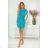 370-3 Dress with short sleeves and a wide tied belt - blue