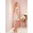 370-2 Dress with short sleeves and a wide tied belt - beige