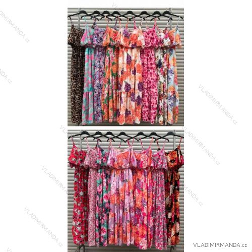 Šaty dlouhé letní carmen na ramínka dámské (S/M/L ONE SIZE) ITALSKÁ MÓDA IMWY221690