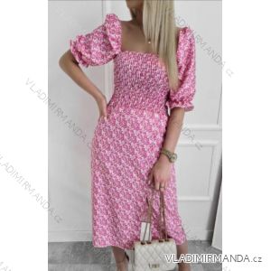 Šaty letní carmen krátký rukáv žabičkované dámské (S/M/L ONE SIZE) ITALSKÁ MÓDA IMWG221831