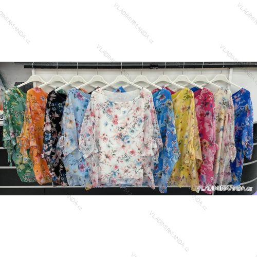 Tunika oversize šifonová květovaná krátký rukáv dámská nadrozměr (L/XL/2XL ONE SIZE) ITALSKÁ MÓDA IMWD222003