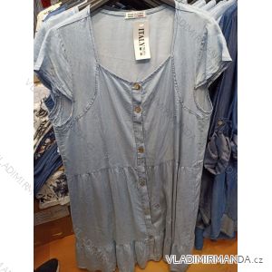 Šaty volnočasové košilové riflové krátký rukáv dámské nadrozměr viskoza (XL/2XL/3XL ONE SIZE) ITALSKÁ MÓDA IMB22030