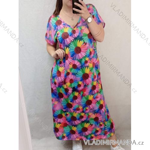 Šaty letní dlouhé volnočasové krátký rukáv dámské nadrozměr (L/XL/2XL/3XL/4XL ONE SIZE) ITALSKÁ MÓDA IM422385