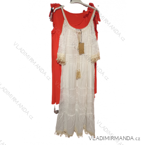 Šaty dlouhé krajkové bavlněné na ramínka dámské (S/M ONE SIZE) ITALSKÁ MÓDA IMH22157