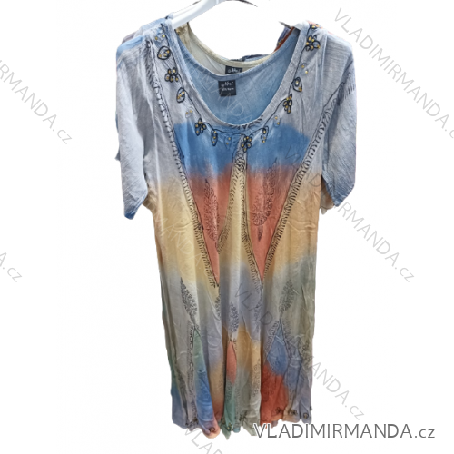 Šaty letní dlouhé indické krátký rukáv dámské nadrozměr viskoza (L/XL/2XL ONE SIZE) INDICKÁ MóDA MA822003