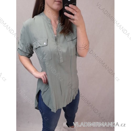 Tunika košilová oversize krátký rukáv dámská (L/XL one size) ITALSKÁ MÓDA IM421695 Khaki L/XL