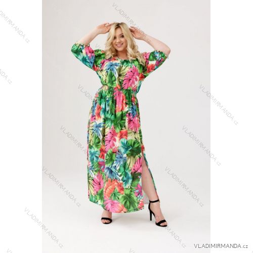Šaty dlouhé 3/4 krátký rukáv dámské nadrozměr (XL-3XL) POSLKÁ MÓDA PMLE21001