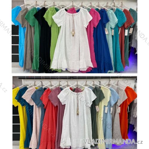 Šaty s přívěškem krátký rukáv dámské nadrozměr viskoza (XL/2XL ONE SIZE) ITALSKÁ MÓDA IMWD222159