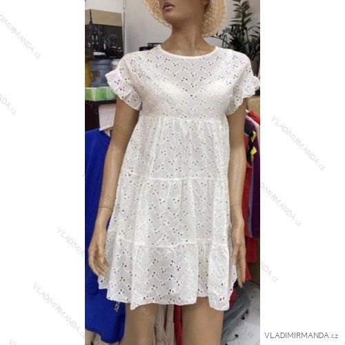 Women's Lace Cotton Short Sleeve Women's Dress (S / M ONE SIZE) ITALIAN FASHION IMWG222208