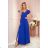 310-3 LIDIA dlouhé šaty s výstřihem a volány - Royal Blue