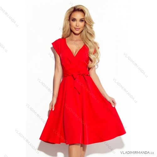 348-4 SCARLETT - flared dress with a neckline - red