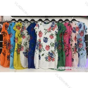 Šaty bavlněné krátký rukáv dámské nadrozměr (XL/2XL ONE SIZE) ITALSKÁ MÓDA IMWD222516