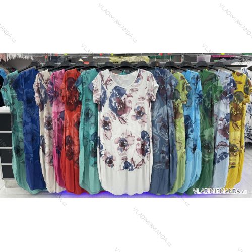 Šaty bavlněné krátký rukáv dámské nadrozměr (XL/2XL ONE SIZE) ITALSKÁ MÓDA IMWD222520