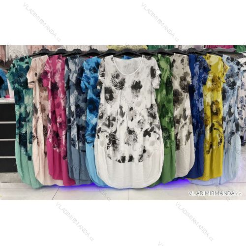 Šaty bavlněné krátký rukáv dámské nadrozměr (XL/2XL ONE SIZE) ITALSKÁ MÓDA IMWD222521